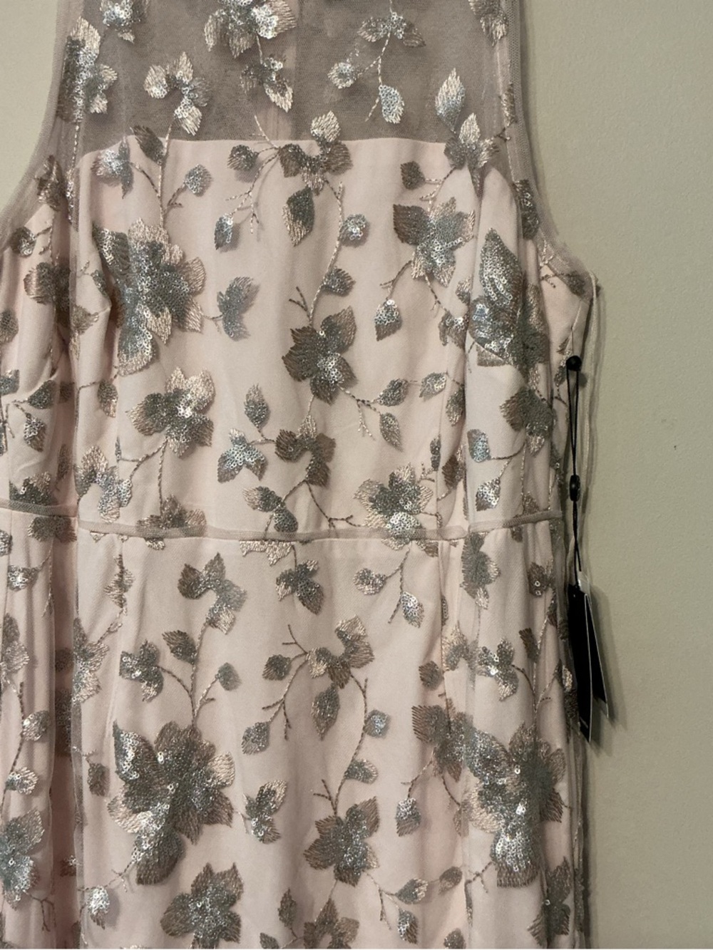 Adrianna Papell Pink W/ Silver Floral Sequin Halter Gown - Picture 3 of 11